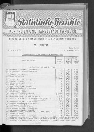 Verbraucherpreise in Hamburg im November 1962 : Lfd. Nr. 38