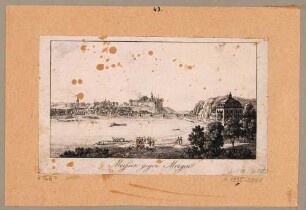Stadtansicht von Meißen, Blick nach Nordwesten auf den Burgberg, mit Albrechtsburg und Dom, Palais im Vordergrund an der Elbe, aus "Die Stadt Meißen", 1829 von Paul Reinhard
