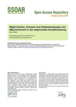 Möglichkeiten, Grenzen und Fehlanwendungen von Mikroelektronik in der empirischen Sozialforschung