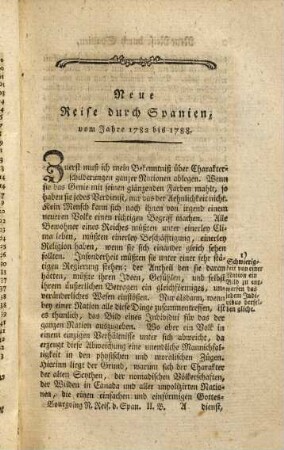 Des Herrn Ritters [Jean François] von Bourgoing Neue Reise durch Spanien : vom Jahr 1782 bis 1788 ; mit einer illum. Charte, Plaene u. Kupf. ; aus dem Französischen. 2
