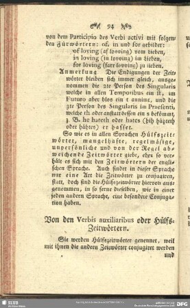 Von den Verbis auxiliaribus oder Hülfs-Zeitwörtern