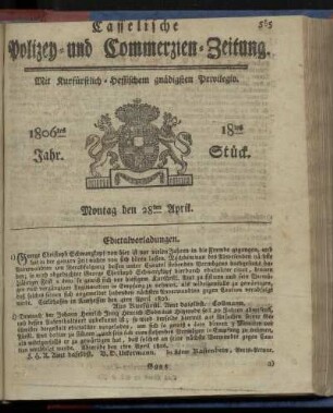 1806tes Jahr. 18tes Stück. Montag den 28ten April