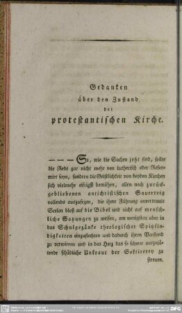Gedanken über den Zustand der protestantischen Kirche