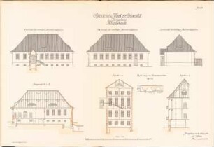 Psychiatrische Klinik der Albertus-Universität Königsberg: 3 Ansichten, 3 Schnitte 1:100
