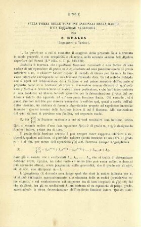Sulla forma delle funzioni razionali della radice d'un equazione algebrica.