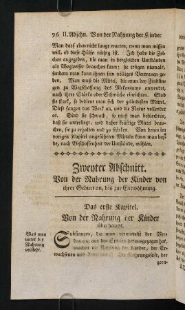 96-228, Zweyter Abschnitt. Von der Nahrung der Kinder von ihrer Geburt an, bis zur Entwöhnung.