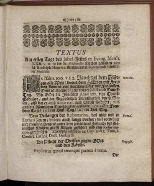 Textus. Am ersten Tage des Jubel-Festes.