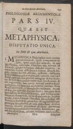 Pars IV. Quae Est Metaphysica