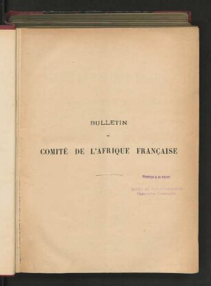 15.1905: Bulletin du Comité de l'Afrique Française