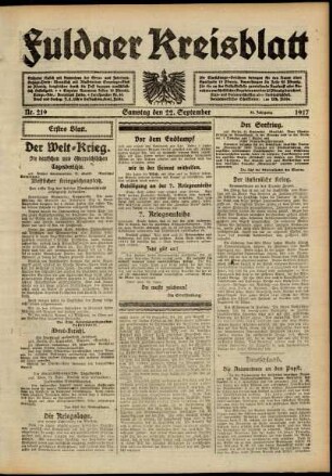 Erste Ausgabe vom Samstag, den 22. September 1917.
