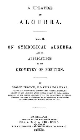 Vol. 2: A Treatise on Algebra. Vol. 2