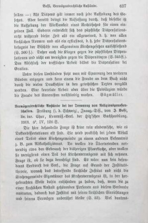 637-638 [Rezension] Bossi, Johann, Vermögensrechtliche Anstände bei der Trennung von Religionsgenossenschaften