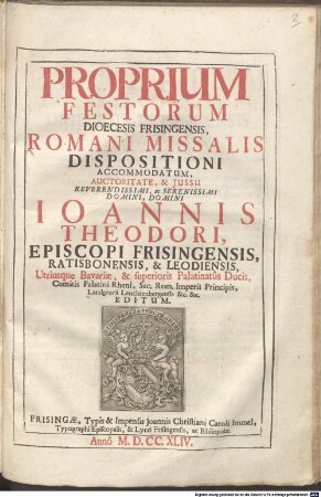 Proprium Festorum Dioecesis Frisingensis : Romani Missalis Dispositioni Accommodatum