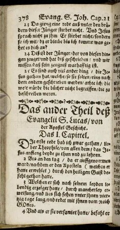 Das ander Theil deß Evangelii S. Lucas, von der Apostel Geschichte.