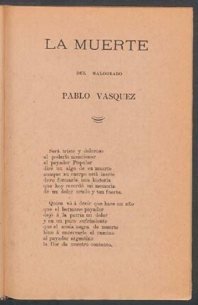 La muerte del malogrado Pablo Vásquez