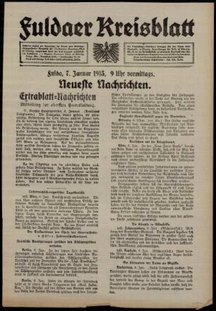 Erste Ausgabe vom Donnerstag, den 07. Januar 1915.