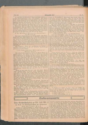¬Das¬ Reichsschulgesetz zu Art. 146 Abs. 2 der R.-V. im Bildungsausschuß des Reichstages : [Lehrerwarte]