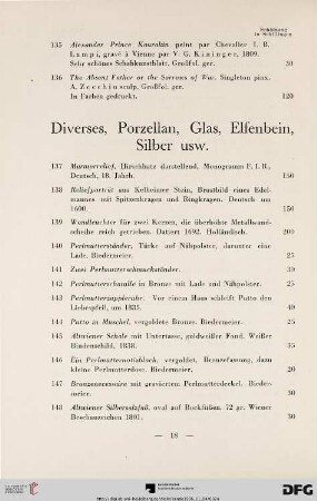 Diverses, Porzellan, Glas, Elfenbein, Silber usw. (Nr. 137-200)