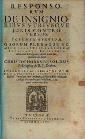 Consultationes ... : volumina sex. 3 (1630)