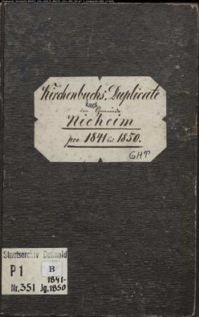 Kirchenbuchduplikat der katholischen Gemeinde Nieheim, Kreis Höxter (GHT 1841-1850) (Gemeinde: Katholische Gemeinde Nieheim)