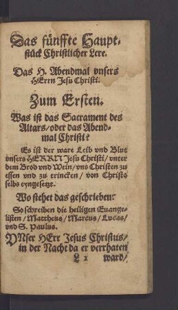 Das fünffte Hauptstück Christlicher Lere.
