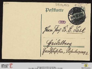 Heid. Hs. 3820,153: Karte von Heinrich Rickert an Emil Lask