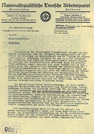 Informationsblatt der NS-Rechtsbetreuung, Bezirksstelle Heilbronn, Leiter RA Dr. Haasis