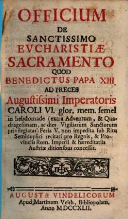 Officium de sanctissimo Eucharistiae sacramento