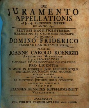 De iuramento appellationis ad § 118 recessus imperii de anno 1654