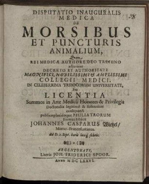 Disputatio Inauguralis Medica De Morsibus Et Puncturis Animalium