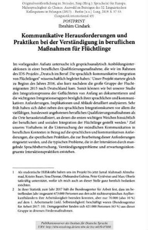 Kommunikative Herausforderungen und Praktiken bei der Verständigung in beruflichen Maßnahmen für Flüchtlinge