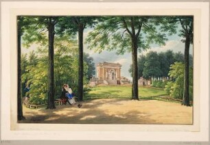 Das Dritte Belvedere (1814-1842) auf der Brühlschen Terrasse (Brühlscher Garten), Blick vom Garten auf die Rückseite nach Nordosten, im Vordergrund Liebespaar