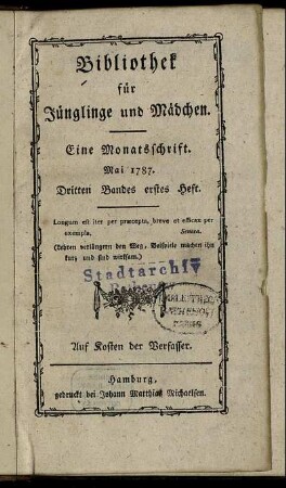 Dritten Bandes erstes Heft. Mai 1787