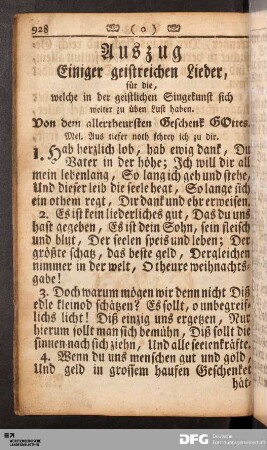 Auszug einiger geistreichen Lieder