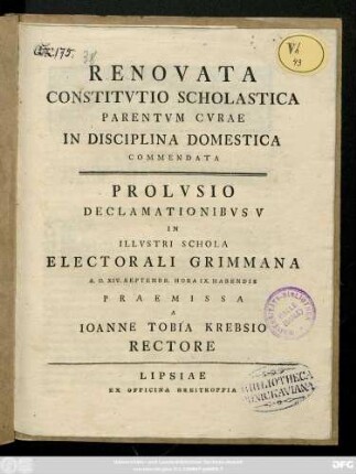 Renovata Constitvtio Scholastica Parentvm Cvrae In Disciplina Domestica Commendata