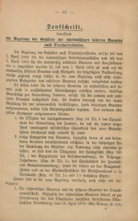 Denkschrift, betreffend die Regelung der Gehälter der etatsmäßigen höheren Beamten nach Dienstalterstufen