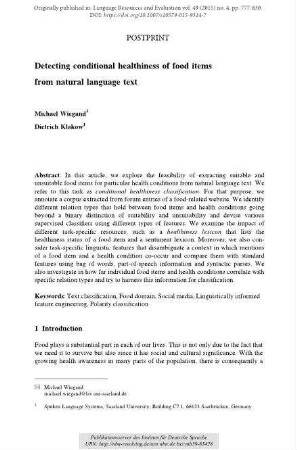 Detecting conditional healthiness of food items from natural language text