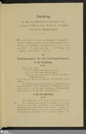 Nachtrag: Ausführungsbestimmungen zum Statut der Königlich Sächsischen Bergakademie zu Freiberg
