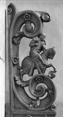 Chorgestühl der ehemaligen Stiftskirche Sankt Georg zu Wassenberg — Wange mit dem heiligen Georg