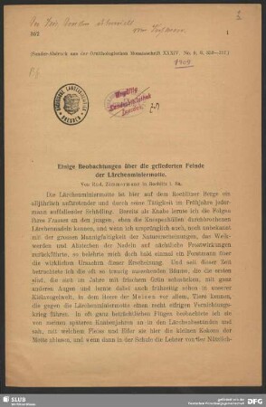 Einige Beobachtungen über die gefiederten Feinde der Lärchenminiermotte