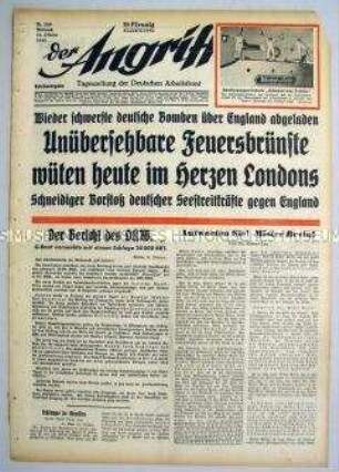 Tageszeitung "Der Angriff" u.a. zum Luft- und See-Krieg gegen England