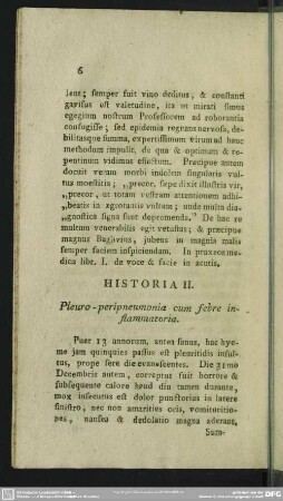 Historia II. Pleuro-peripneumonia cum febre instammatoria