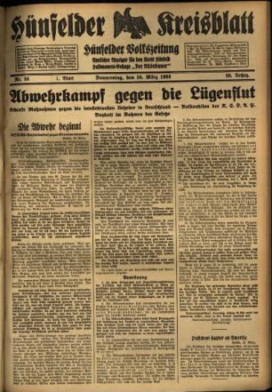 Erste Ausgabe vom Donnerstag, den 30. März 1933.