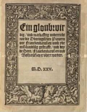 Ein glaubwürdiger und wahrhaftiger Unterricht, wie die thüringischen Bauern vor Frankenhausen gestraft und beide Städte, Frankenhausen und Mühlhausen, erobert worden sind