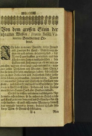 Von dem grossen Stein der uhralten Weisen/ ...