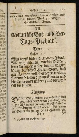 375-389, XII. Monatliche Buß- und Bet-Tags-Predigt
