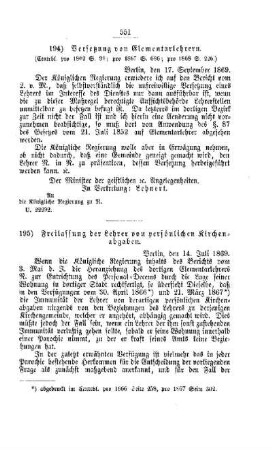 Versetzung von Elementarlehrern : [III. Seminarien, Bildung der Lehrer und deren persönliche Verhältnisse]