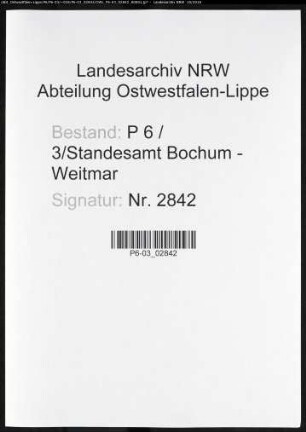 Sterberegister Standesamt Bochum-Weitmar