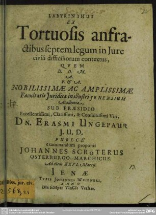 Labyrinthus ex tortuosis anfrastibus septem legum in jure civili difficiliorum contextus