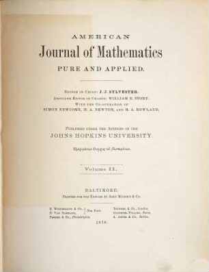 American journal of mathematics. 2. 1879